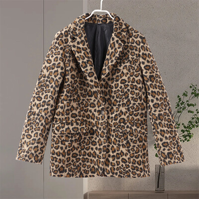 Leopárdmintás női blézer öltöny, alkalmi, bevágott, egygombos, hosszú ujjú női kabát, 2024-es divatos őszi irodai női felsőruházati kabát