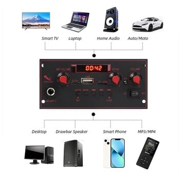 Ενισχυτής 20W Bluetooth 5.0 DIY MP3 WAV Πλακέτα αποκωδικοποιητή DC 5V Ασύρματο αυτοκίνητο USB MP3 Player TF υποδοχή κάρτας USB FM με μικρόφωνο