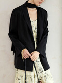 DUSHU Femei Blazer Negru Palton Decolteu Panglică Design 7% In Office Lady 2024 Toamna Drept simplu Blazere cu un singur buton 24DS83264