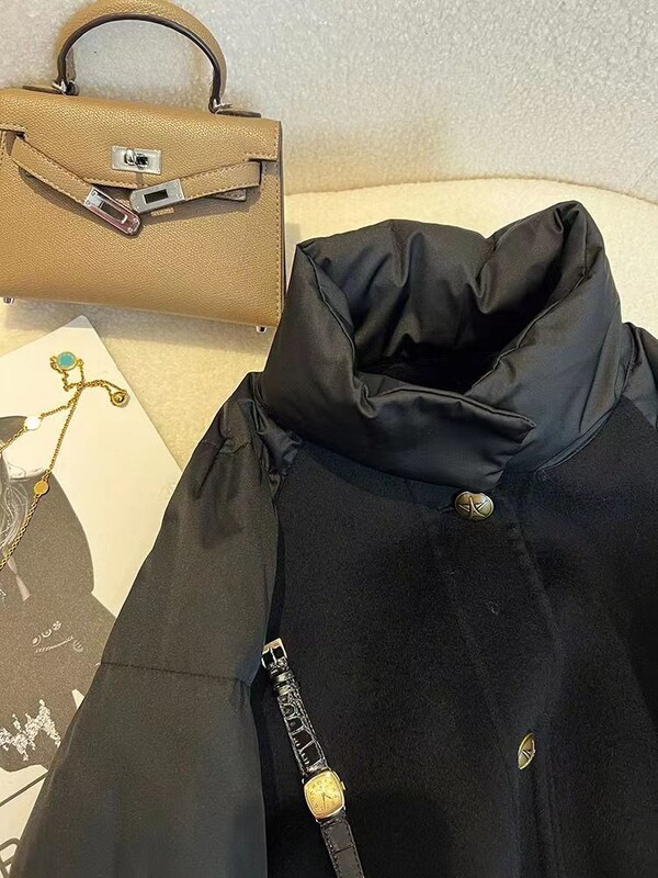 Ново зимно памучно пухено яке с голям размер 2024 г. Висококачествено дебело пачуърк яке Черно палто с цип Дамско