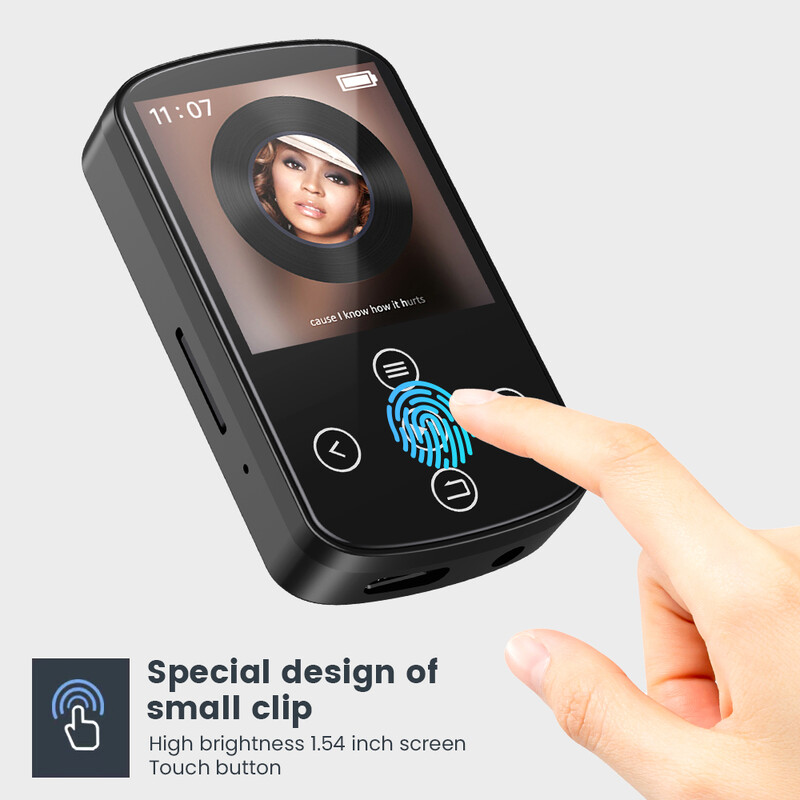 1,5 collu pilna skārienekrāna klips MP3 BT 5.4 mūzikas atskaņotājs sporta MP3 atskaņotājs atbalsta FM radio balss ierakstīšanu un līdz 128G TF karti