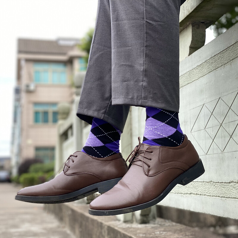 5 páros férfi pamut Argyle Color Block Soft Crew zokni, férfi üzleti zokni, többszínű szett