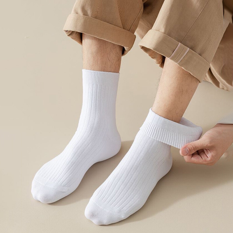 5 poros vyriškos vientisos spalvos vidutinio vamzdžio kojinės, prakaitą sugeriančios nemalonaus kvapo mišrios spalvos ilgos kojinės