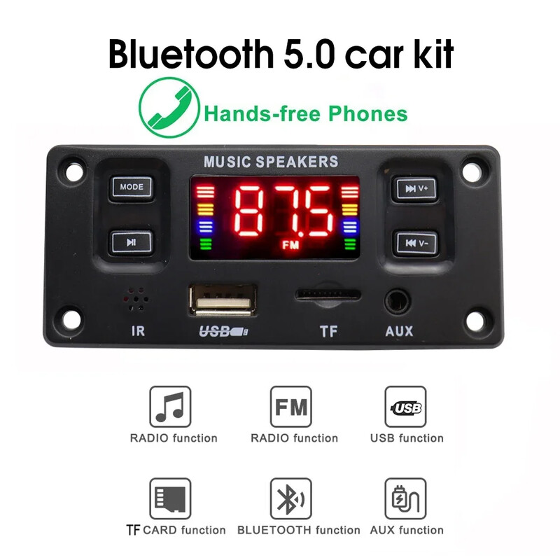 Amplificator de putere Bluetooth 5.0 60W cu înregistrare a apelurilor fără pierderi Placă de decodare MP3 auto 12V TF USB FM LINE IN pentru difuzor de muzică