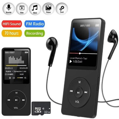 Bluetooth MP3 zenelejátszó USB töltés felvétel digitális kijelző képernyő média veszteségmentes hordozható zseb sportok futáshoz, gyalogláshoz