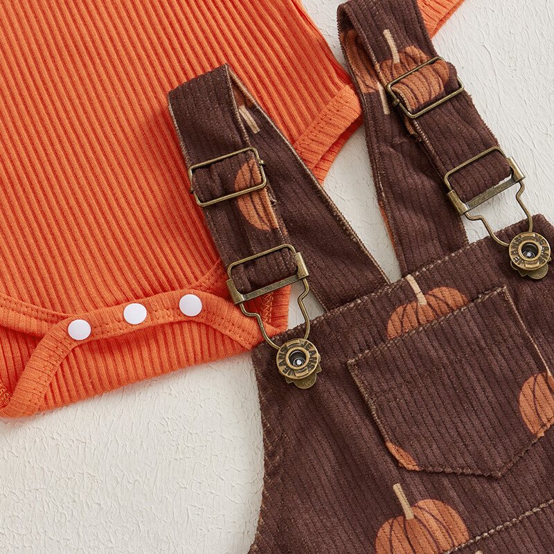 2024-07-12 Lioraitiin 2 dalių Helovino rinkinys kūdikiams, ilgomis rankovėmis, rumbuotais, moliūgų raštais, kombinezonai, sijonai