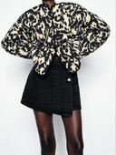 Jesenné novinky 2024 Dámska voľná prešívaná bunda s dlhým rukávom a okrúhlym výstrihom, leopardím vzorom a zvieracou potlačou