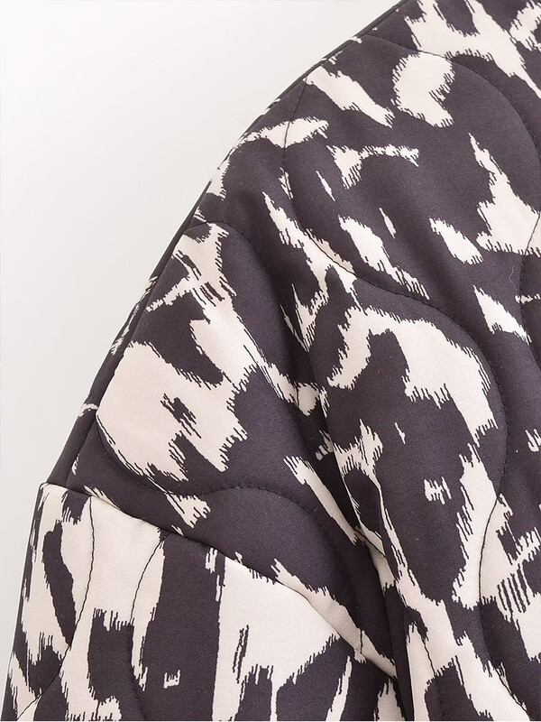 Jesenné novinky 2024 Dámska voľná prešívaná bunda s dlhým rukávom a okrúhlym výstrihom, leopardím vzorom a zvieracou potlačou