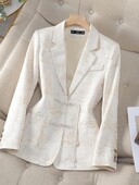 Őszi Téli Vintage kínai stílusú bézs nyomtatás Elegáns Fesztivál blézerek Női Hosszú ujjú Egysoros kabát Népszerű