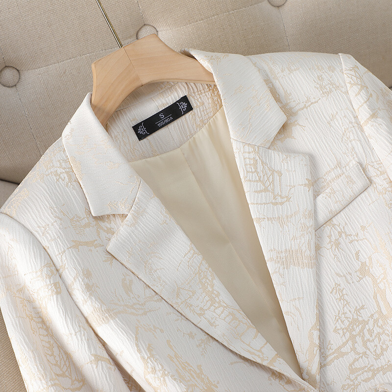 Őszi Téli Vintage kínai stílusú bézs nyomtatás Elegáns Fesztivál blézerek Női Hosszú ujjú Egysoros kabát Népszerű