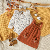 2Ps Baby O-Round Girl Summner spausdinimas ilgomis rankovėmis kasdieniams madingiems sijoninių suknelių rinkiniams