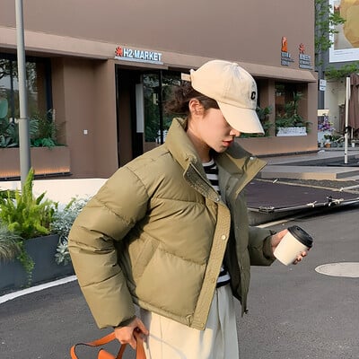 Îmbrăcăminte de iarnă pentru femei Jachete decupate Parka Guler cald Manton rece Jachetă puf cu fermoar Moda coreeană Jachetă căptușită din bumbac