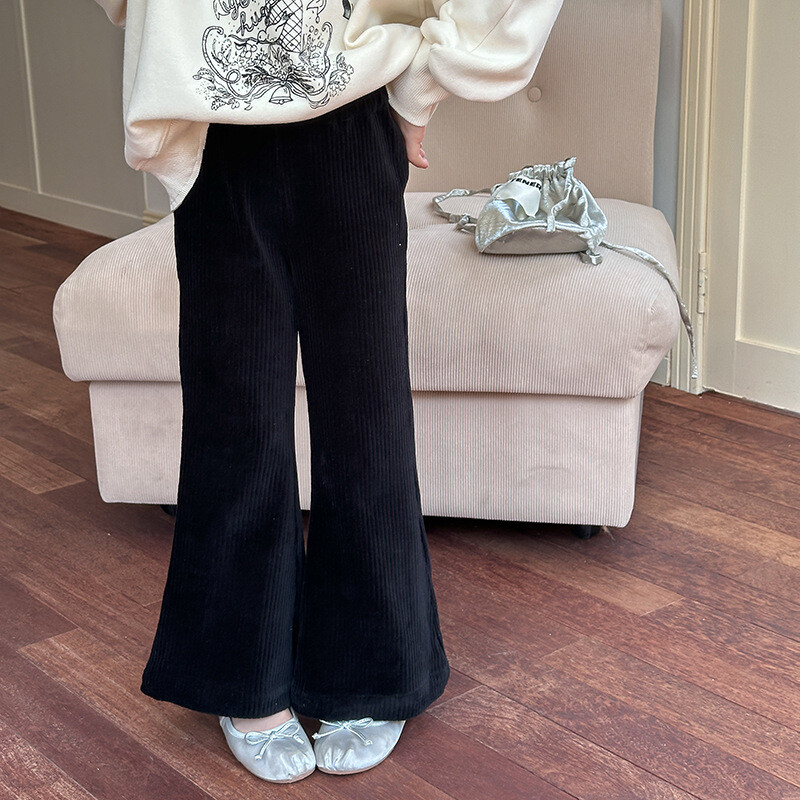 Dječja odjeća Dječje ležerne hlače Jesen 2024 Djevojke Vintage samt zvonaste hlače Pune boje Jednobojne jednostavne hlače
