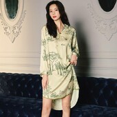 Print Sleepshirt Καλοκαιρινό γυναικείο νυχτικό Φαρδύ νυχτερινό φόρεμα σατέν Πυζά μακρυμάνικο νυχτικό Casual Home Wear Nighty gown