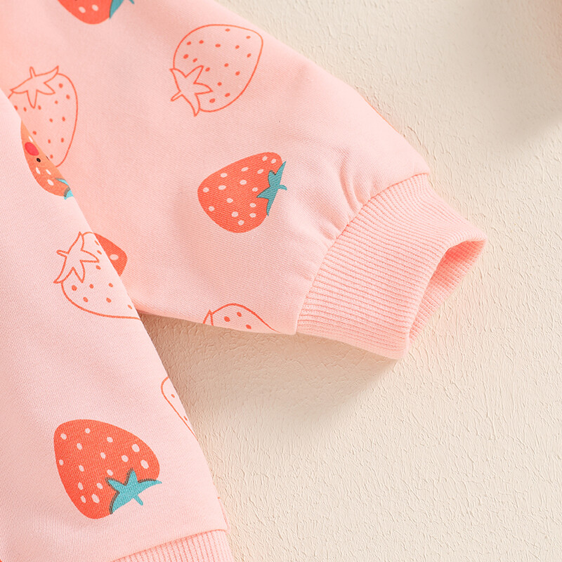 Rudens žiema mergaičių drabužių kostiumas mielas braškių gėlių rašto mažylio apranga ilgomis rankovėmis megztiniai kelnės su kišeniniu komplektu