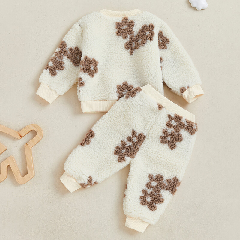 Bebeluși pentru bebeluși fetițe 2 piese haine de flanel toamnă iarnă set de ținute cu hanorac cu mânecă lungă și pantaloni elastici cu mâneci lungi
