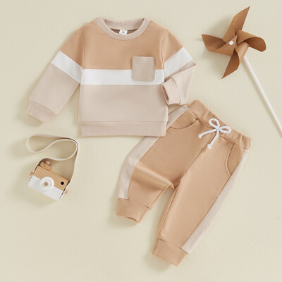 Trenirke za novorođenčad, dječake, djevojčice, odijelo, modno odijelo, trenirka s dugim rukavima, kontrastne boje, komplet hlača od 2 komada, gornja odjeća
