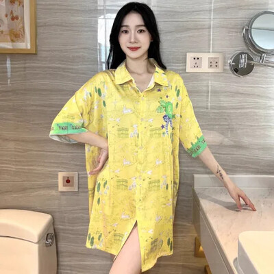 Stain Nightdress για Γυναικεία Κοντομάνικα Ανοιξιάτικα καλοκαιρινά νυχτικά & Sleepshirts Γυναικεία Sleepwear Πουκάμισο Κουμπιά Πουκάμισο