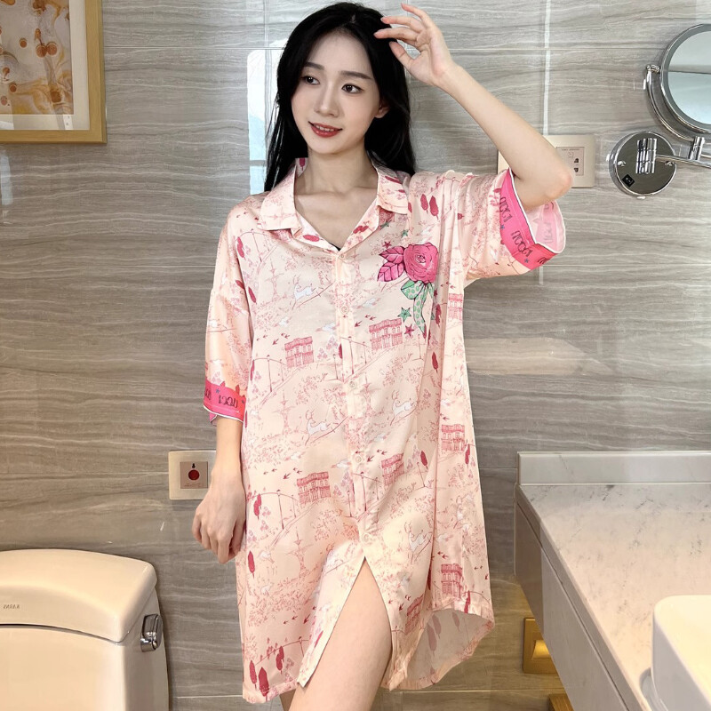 Stain Nightdress για Γυναικεία Κοντομάνικα Ανοιξιάτικα καλοκαιρινά νυχτικά & Sleepshirts Γυναικεία Sleepwear Πουκάμισο Κουμπιά Πουκάμισο