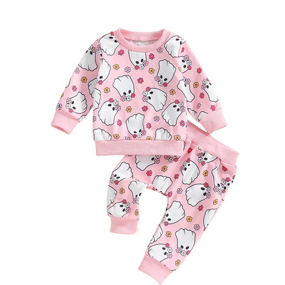 Pudcoco kūdikių naujagimių mergaičių Helovino apranga ilgomis rankovėmis moliūgų / kaukolės rašto viršūnės + kelnaičių rinkinys, rūbai vaikams 0-3T