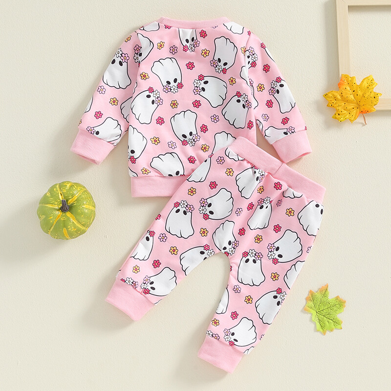 Pudcoco kūdikių naujagimių mergaičių Helovino apranga ilgomis rankovėmis moliūgų / kaukolės rašto viršūnės + kelnaičių rinkinys, rūbai vaikams 0-3T