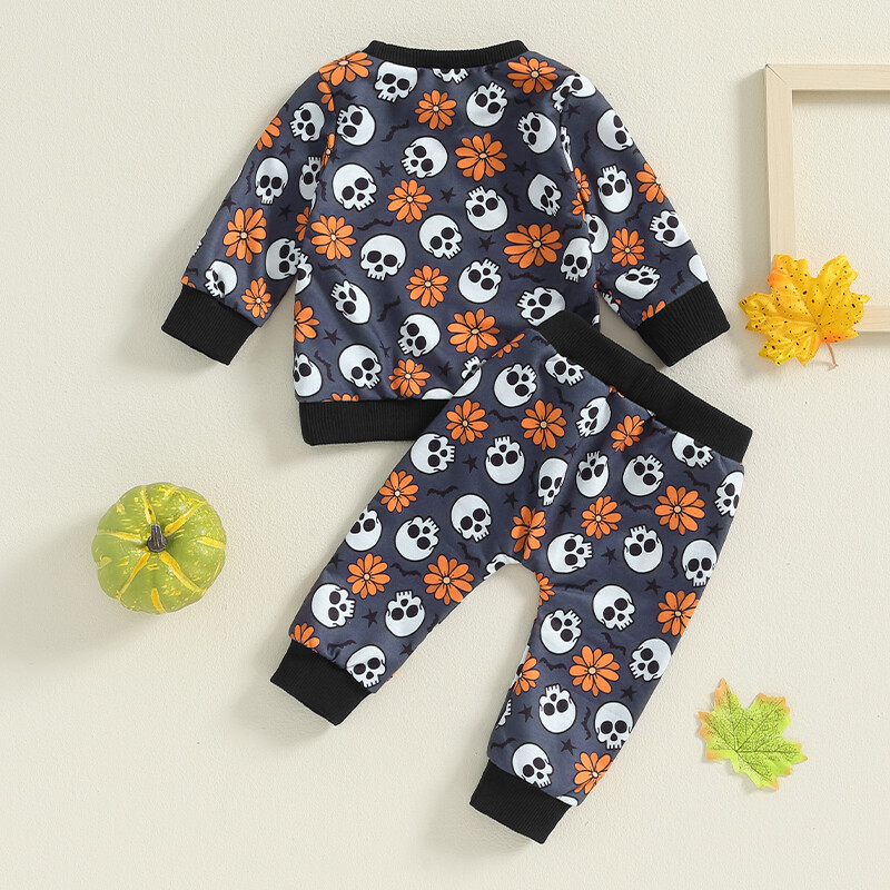 Pudcoco kūdikių naujagimių mergaičių Helovino apranga ilgomis rankovėmis moliūgų / kaukolės rašto viršūnės + kelnaičių rinkinys, rūbai vaikams 0-3T