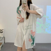 Καλοκαιρινό σατέν μεταξωτό γυναικείο πουκάμισο υπνοδωματίων Λευκό νυχτικό ξεκούραση Κοντό σέξι υπνοφανές χαλαρό γυναικείο νυχτικό πουκάμισο κορίτσι νυχτικό