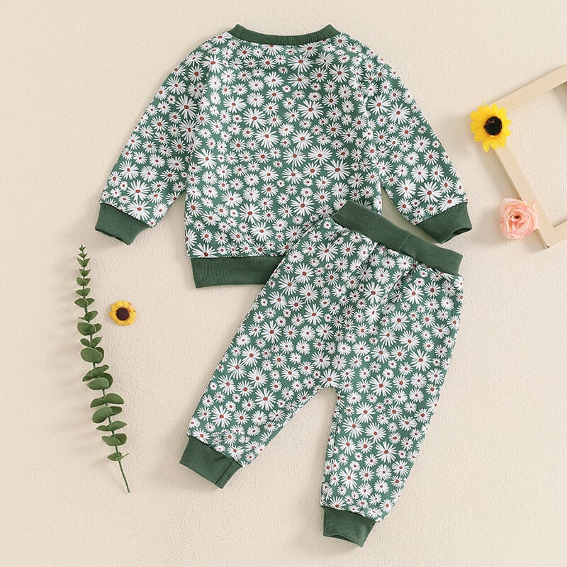 Pudcoco Ținute de toamnă pentru bebeluș fetiță, cu imprimeu floral, cu decolteu, cu mânecă lungă, hanorace și pantaloni lungi, set de haine 2 buc 0-3T