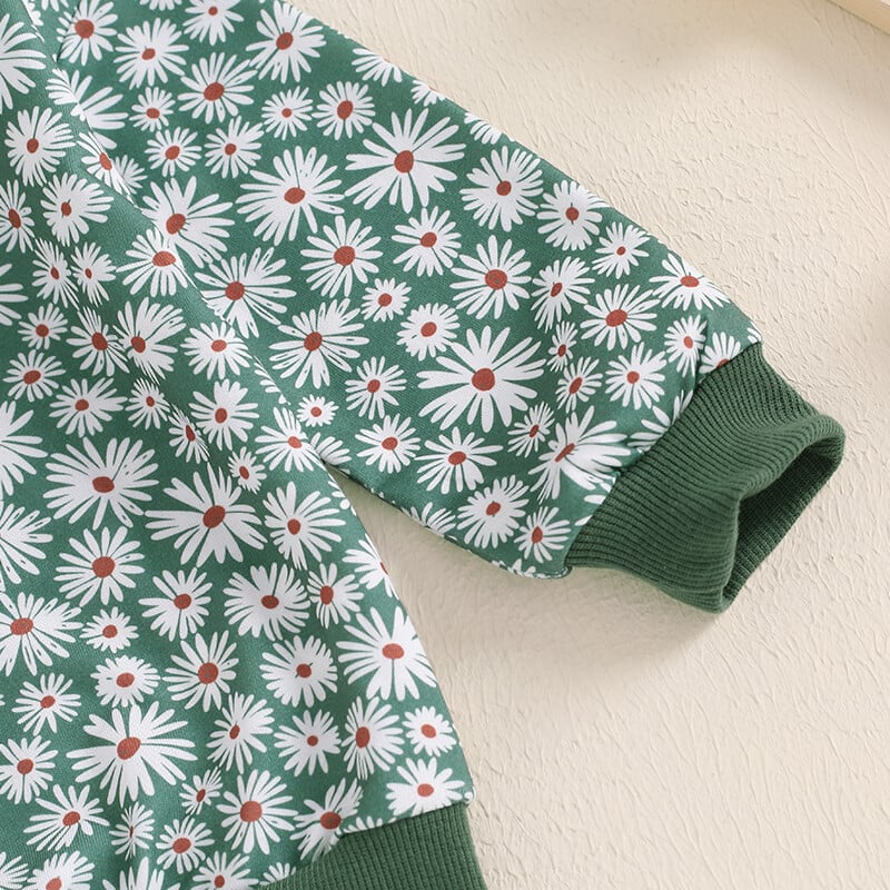 Pudcoco Ținute de toamnă pentru bebeluș fetiță, cu imprimeu floral, cu decolteu, cu mânecă lungă, hanorace și pantaloni lungi, set de haine 2 buc 0-3T