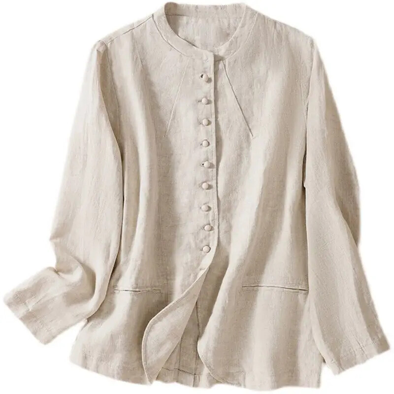 Retro kínai stílusú pamut vászon öltöny dzseki női blúz 2024 új divat tavaszi őszi vékony kabát felsőruházat Casaco Feminino