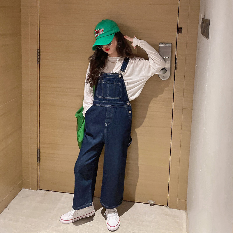 Пролет Есен Тиранти Дънки Панталони с лигавник 2023 г. Детски гащеризон в корейски стил за момичета Дънков дънков гащеризон Тийнейджъри от 4 до 16 години