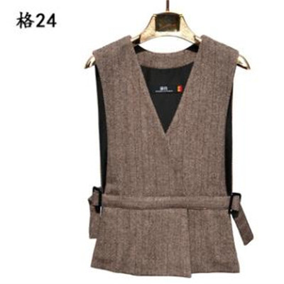 Kórejský štíhly jarný 40% vlnený oblek pre ženy, elegantný pruhovaný opasok, bez rukávov, vrchné oblečenie, dámske sako, vesta, veľkosť S-5XL