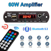 DC 12V Bluetooth 5.3 MP3 WMA APE dekoderio lenta 60W stiprintuvas Laikrodis Laikrodis 6.5MM mikrofono lizdas USB TF FM radijas automobilinis MP3 grotuvas