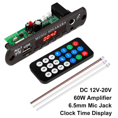 DC 12V Bluetooth 5.3 MP3 WMA APE dekoderio lenta 60W stiprintuvas Laikrodis Laikrodis 6.5MM mikrofono lizdas USB TF FM radijas automobilinis MP3 grotuvas