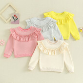 Pudcoco Toddler Kids Baby Girl Ruffle Megztiniai ilgomis rankovėmis apvaliu kaklu vienspalviai megztiniai spyruokliniai 9M-4T