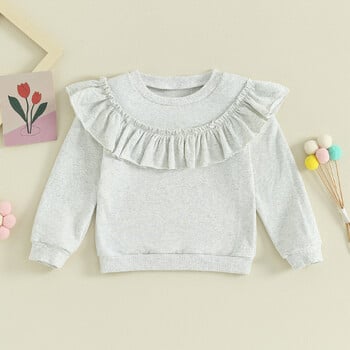 Pudcoco Toddler Kids Baby Girl Ruffle Φούτερ Μακρυμάνικα, στρογγυλά μονόχρωμα πουλόβερ άνοιξη 9M-4T