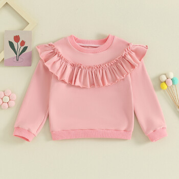 Pudcoco Toddler Kids Baby Girl Ruffle Φούτερ Μακρυμάνικα, στρογγυλά μονόχρωμα πουλόβερ άνοιξη 9M-4T