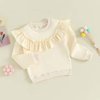 Pudcoco Toddler Kids Baby Girl Ruffle Φούτερ Μακρυμάνικα, στρογγυλά μονόχρωμα πουλόβερ άνοιξη 9M-4T