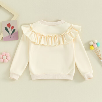 Pudcoco Toddler Kids Baby Girl Ruffle Φούτερ Μακρυμάνικα, στρογγυλά μονόχρωμα πουλόβερ άνοιξη 9M-4T