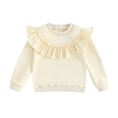 Pudcoco Toddler Kids Baby Girl Ruffle Megztiniai ilgomis rankovėmis apvaliu kaklu vienspalviai megztiniai spyruokliniai 9M-4T