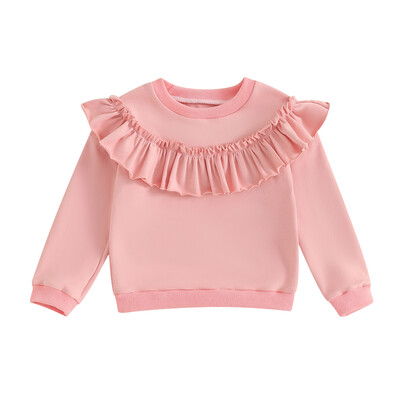Pudcoco Toddler Kids Baby Girl Ruffle Megztiniai ilgomis rankovėmis apvaliu kaklu vienspalviai megztiniai spyruokliniai 9M-4T