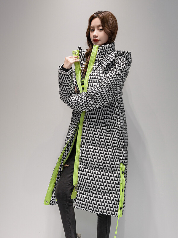 2023 Зимно топло карирано дълго палто Модно дамско яке с удебелена качулка Дамско ветроустойчиво топло връхно облекло