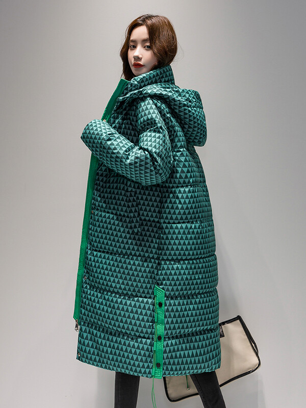 2023 Зимно топло карирано дълго палто Модно дамско яке с удебелена качулка Дамско ветроустойчиво топло връхно облекло