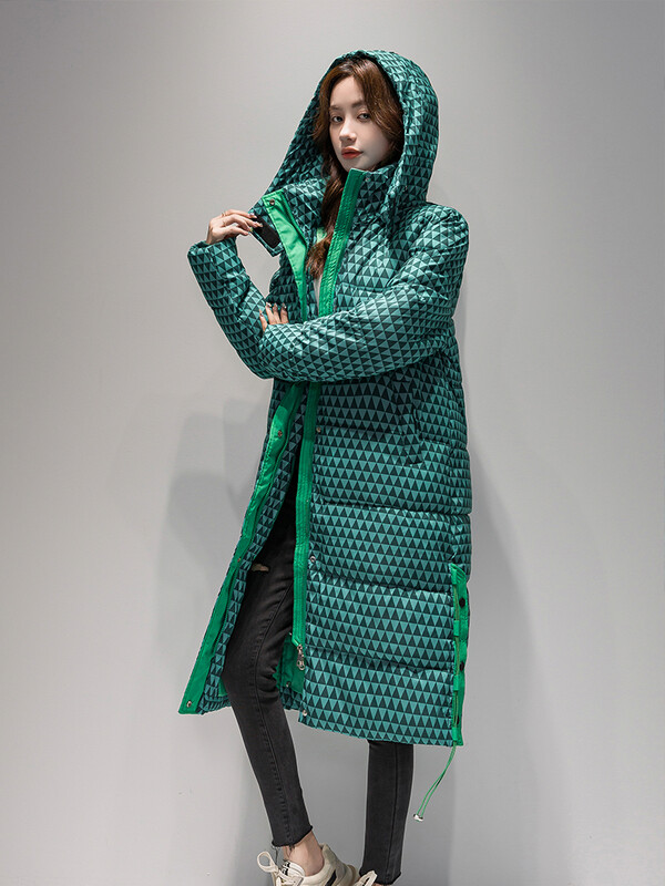 2023 Зимно топло карирано дълго палто Модно дамско яке с удебелена качулка Дамско ветроустойчиво топло връхно облекло