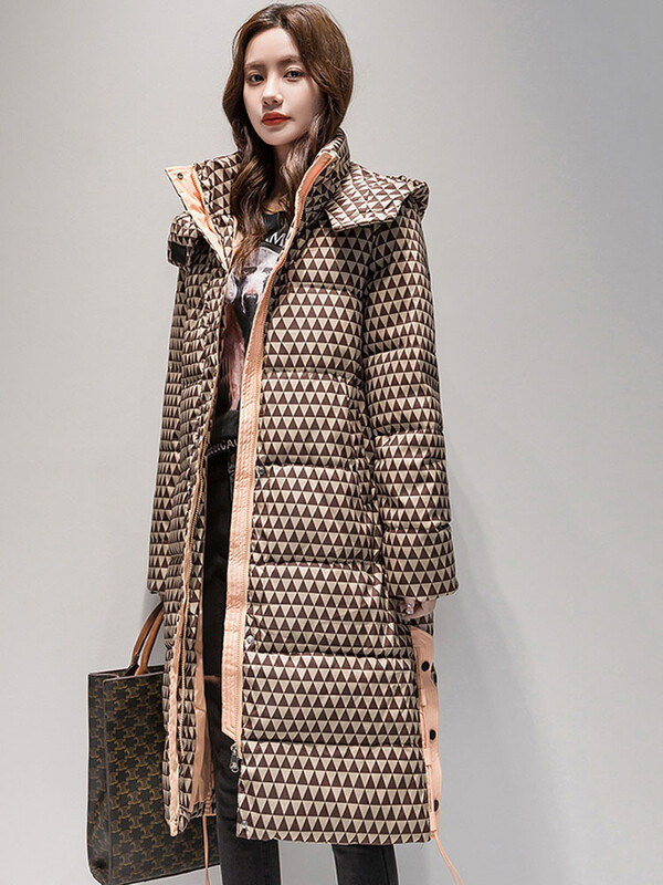 2023 Зимно топло карирано дълго палто Модно дамско яке с удебелена качулка Дамско ветроустойчиво топло връхно облекло