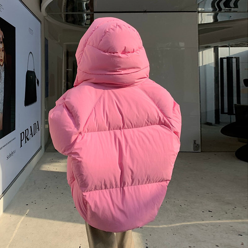Голямо дамско зимно яке Къси паркове с качулка Ежедневни едноцветни удебелени топли връхни дрехи с памучна подплата Дамски пухени палта
