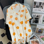 Švieži ir saldūs maži oranžiniai moteriški marškiniai naktinis sijonas animacinių filmų spausdinimas Y2k moteriški naktiniai marškiniai 2024 m. Naujas burbulinis medvilninis namas miegamasis sijonas