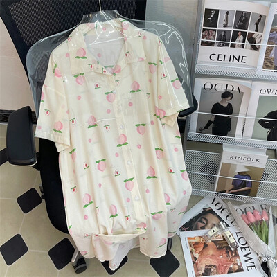 Švieži ir saldūs maži oranžiniai moteriški marškiniai naktinis sijonas animacinių filmų spausdinimas Y2k moteriški naktiniai marškiniai 2024 m. Naujas burbulinis medvilninis namas miegamasis sijonas