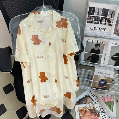 Švieži ir saldūs maži oranžiniai moteriški marškiniai naktinis sijonas animacinių filmų spausdinimas Y2k moteriški naktiniai marškiniai 2024 m. Naujas burbulinis medvilninis namas miegamasis sijonas