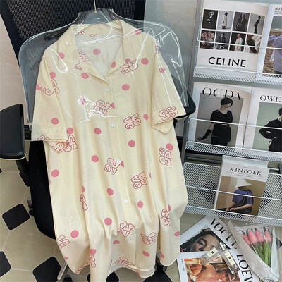 Švieži ir saldūs maži oranžiniai moteriški marškiniai naktinis sijonas animacinių filmų spausdinimas Y2k moteriški naktiniai marškiniai 2024 m. Naujas burbulinis medvilninis namas miegamasis sijonas